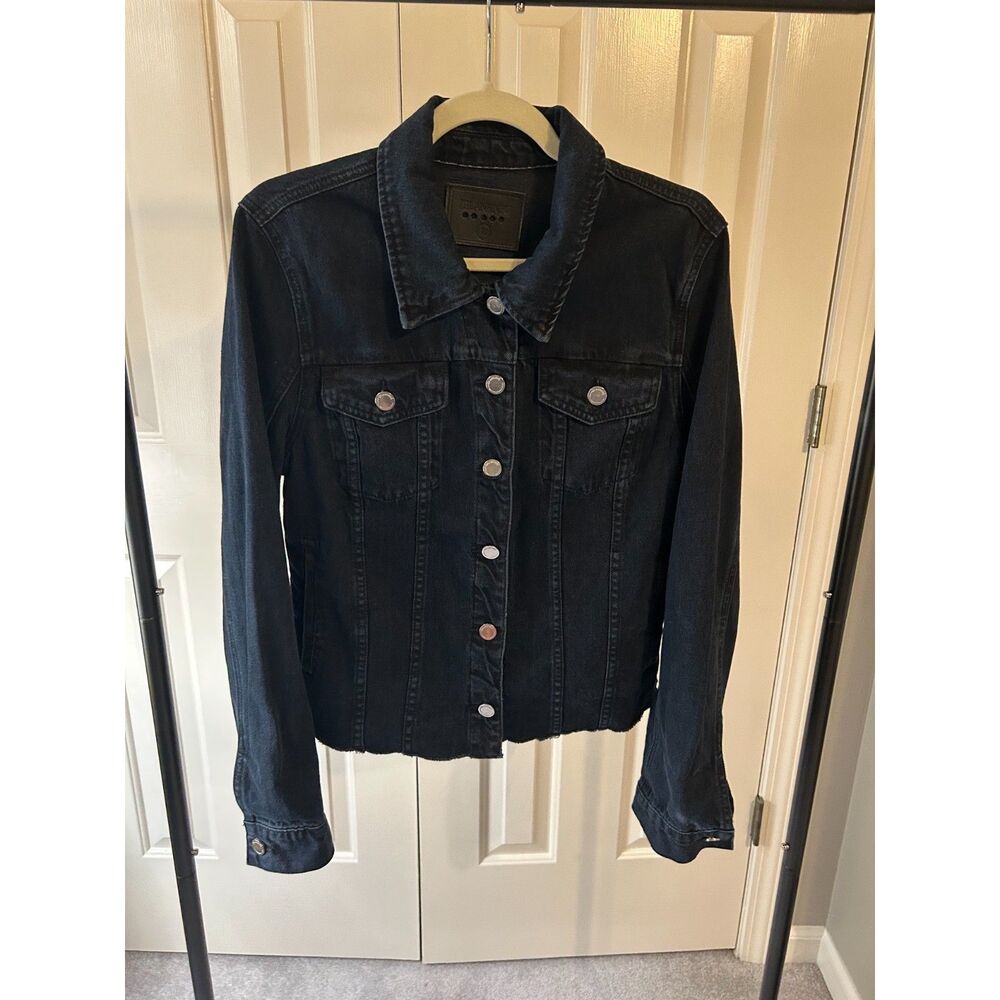 Blank NYC Dark Blue Jean Jacket Womens Size Lare Button Up Trucker